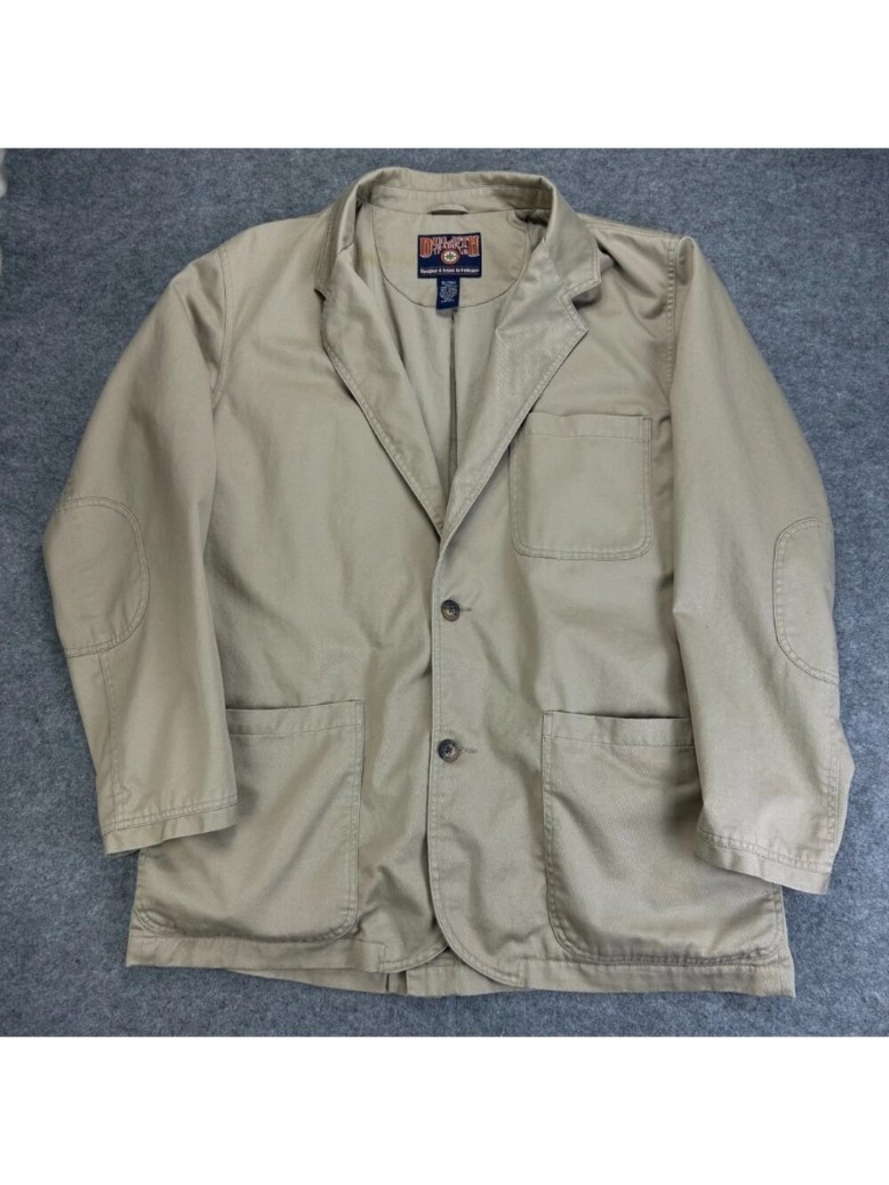 Duluth Trading Co Utility Blazer‎ Jacket Mens XL Beige Cotton Long Sleeve “Read”